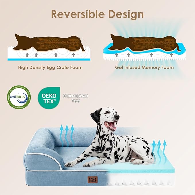 EHEYCIGA Orthopedic Dog Beds Large Sized Dog, Waterproof Washable Pet Bed | Non-Slip Bottom and Egg-Crate Memory Foam XL Dog Couch Bed with Washable Removable Cover, Washed Blue, 41Inch