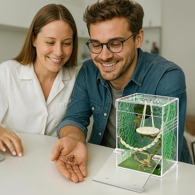 AZV Large Jumping Spider Enclosure Kit,Escape Proof Praying Mantis Habitat,Magnetic Door Arboreal Tarantula Spider Box,Complete Transparent Acrylic Beetle Terrarium,Insect Cage Bug Starter Container