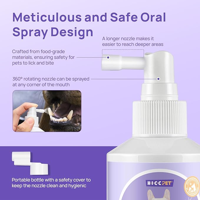 HICC PET Dog Dental Care Spray, Vet-Trusted Breath Freshener & Teeth Cleaning Spray, Eliminate Bad Breath, Support Healthy Gums, Help Reduce Plaque & Tartar, No Brushing, 5.1 Fl Oz