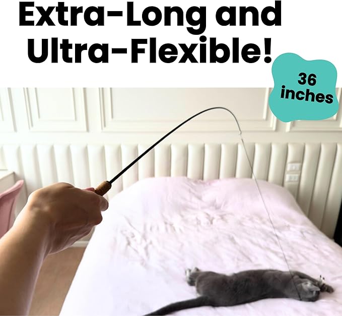 Forever Stick with Cat Toys and Strings Bundle - The Unbreakable Cat Wand Toy, Durable Cat Toy Wand, Extra Long Cat String Toy, Cat Fishing Pole Toy for Bored Indoor Adult Cats, Cat Stick Toy