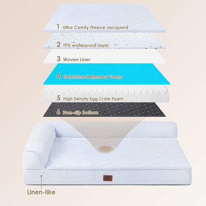 EHEYCIGA Memory Foam Dog Bed for Crate, L Plus Orthopedic Dog Bed, Washblue | Washable Removable Cover, Waterproof Flat Pet Sofa Couch with Nonskid Bottom, 41x27x6.5