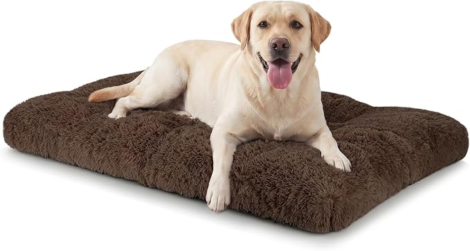 JOEJOY Large Dog Bed Crate Pad, Deluxe Plush Washable Dog Beds Fulffy Soft Kennel Pad Anti-Slip Pet Sleeping Mat for Extra Large Medium Small Dogs, 40" x 27", Brown