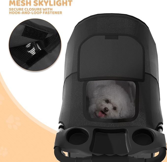 Magshion 3-Wheel Pet Stroller for Small/Medium Dog Cat, Up to 33lbs, Black | Foldable Travel Jogger w/ Breathable Mesh Cover, Lightweight Design, Safety Tethers, Cup Holder & Storage Basket
