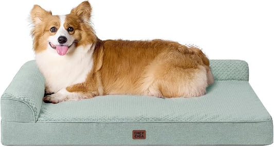EHEYCIGA Large Dog Bed Memory Foam for Crate, Orthopedic Dog Bed Large Size Dogs with Washable Removable Cover, Waterproof Pet Sofa Couch with Nonskid Bottom, 35x22x6, Greyish Green | Small Dog Sofa with Washable Removable Cover, Waterproof Pet Couch f...
