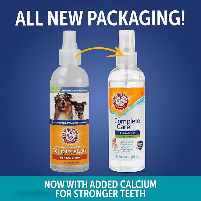 Arm & Hammer Complete Care Dog Dental Spray, Mint Flavor, Brushless Dog Breath Freshener with Baking Soda and Calcium for Tooth Enamel Support, Fluoride-Free, 6 Fl Oz - 2 Pack