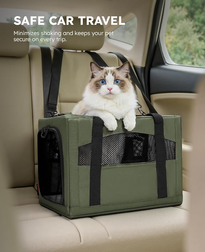 Pecute Cat Carrier Stable, Pet Carrier with Privacy Partition,Green | Safe For Car Travel, Stable Steel Frame, Soft-Sided Pet Carrier Bag For Dogs And Cats Up To 15lbs, Foldable Design,XL.