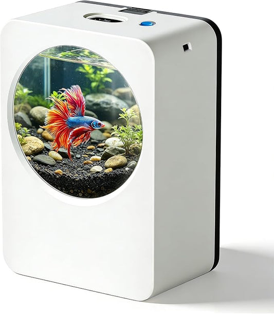Betta Fish Tank 0.3 Gallon mini Desktop Fish Tank, Aquarium Starter Kits, Small Fish Tank for Office, Home, Bedroom, School, Store, Outdoor Garden, Lawn