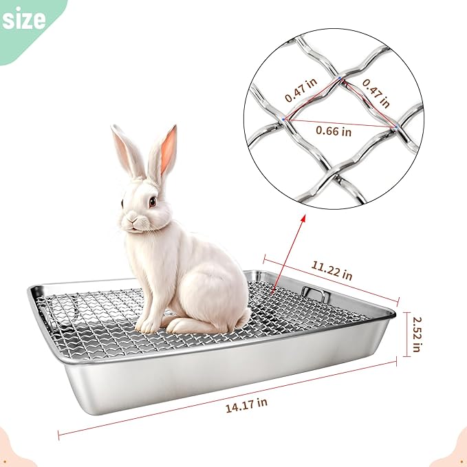 Rabbit Litter Box Stainless Steel Bunny Litter Box Small Animal Toilet Pan Metal Grid for Ferret Galesaur Chinchilla Bunny