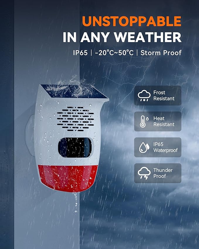 2-Pack Solar Motion Sensor Alarm - Custom Voice Upload, Deer & Raccoon Deterrent, Motion Activated Voice Player & Strobe Light, IP65 for Chicken Coop, Pool Gate, Garage, Farm Protection