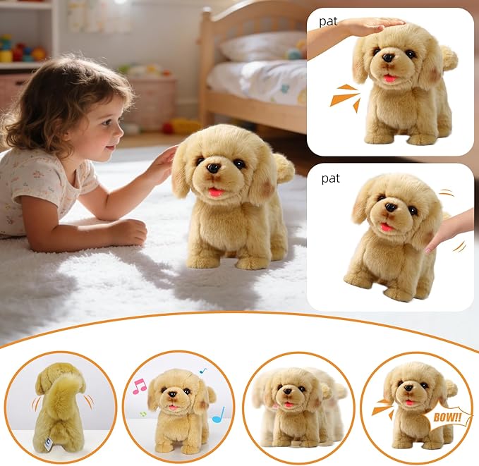 CU-MATE Plush Interactive Simulation Dog-Realistic Puppy Electronic Toy Dog Cat with Walking/Barking/Wagging Tail/Talking-Like Real Robotic Present (Electric Golden Retriever)