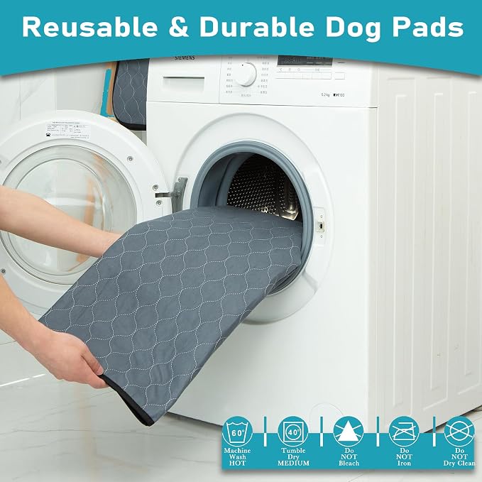 Bunlitent Washable Pee Pads for Dog, 2 Pack, 27.5 Inch Round, Grey | Reusable, Non-Slip, Waterproof, Fast Absorbent, For Dogs, Cats, Suitable For 35-39 Inches Dog Bed, Reusable Puppy Pads