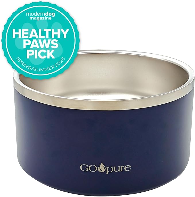 Filtered Pet Water Bowl – 64 oz Stainless Steel Dog & Cat Water Bowl with Ceramic Filter Included, Self-Purifying, Eco-Friendly Pet Water Bowl, White