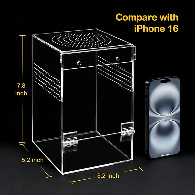 Jumping Spider Enclosure Kit,Escape Proof Reptile Tank,Praying Mantis Terrariums,Transparent Acrylic Bug Habitat,Arboreal Tarantula Cribs Cage,Insect Starter Container,Critter Keeper Large