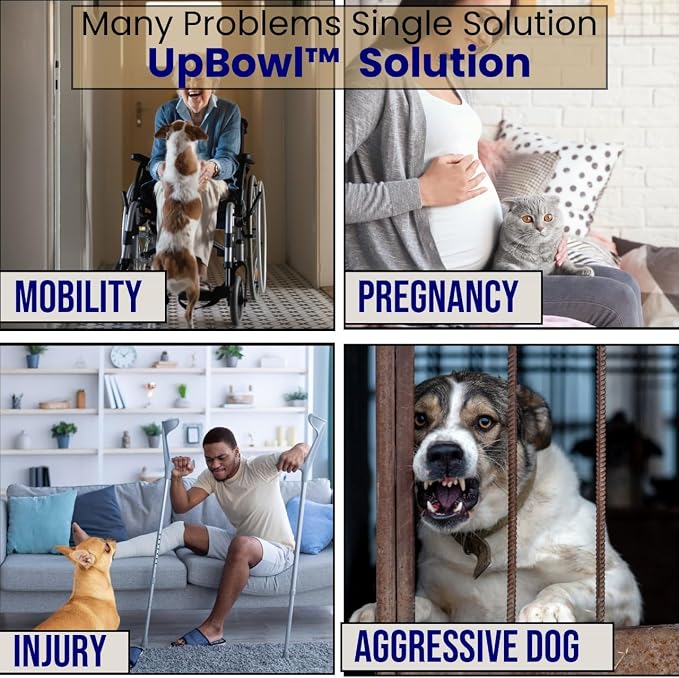 UpBowl™ No Bend Pet Bowl Kit – Pole & 2 Bowls | Easy Lift, Fill & Place Dog or Cat Bowls Without Bending