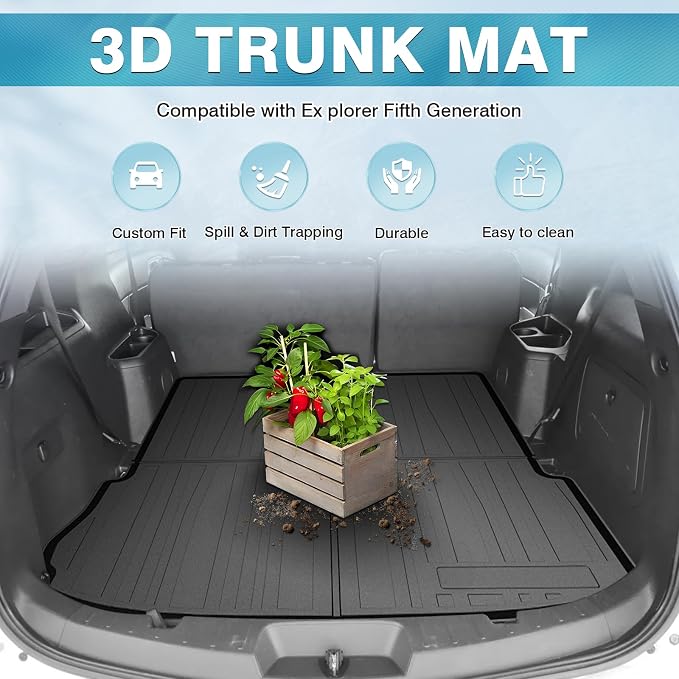 Mixsuper Cargo Liner for 2011-2019 Explorer, All Weather Cargo Mat for Explorer Rear Trunk Liner Black