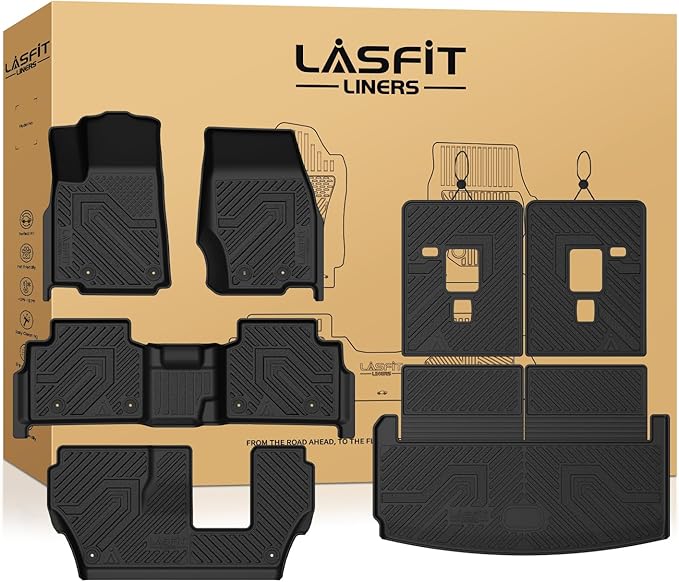 LASFIT Floor Mats for Jeep Grand Cherokee L 2021-2025 2026 7-Passenger (NOT Fit for 6-Passenger) All Weather Custom Fit Car Floor Liners Seatback Cargo Trunk Mat Black