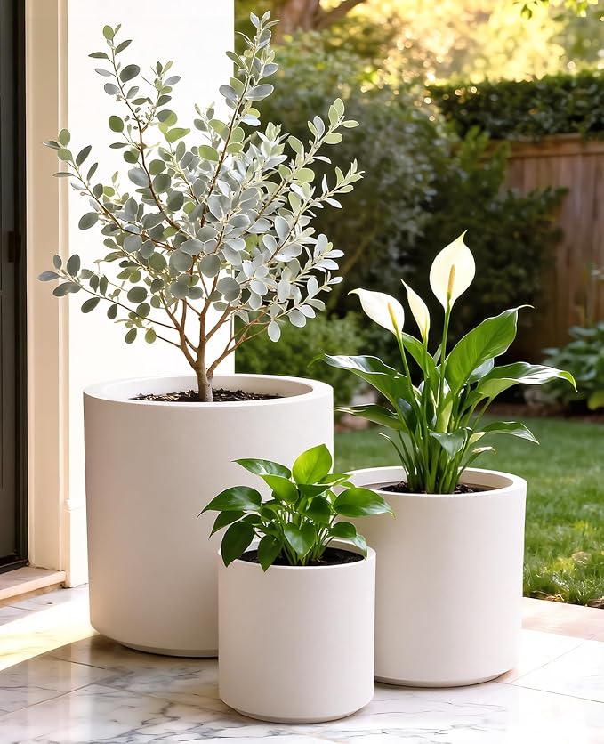 homenote Flower Pots 13.2/10.5/8.5 Inch,Large Plant Pots Indoor with Drainage,Plastic Pots for Plants,Garden Pots for Outdoor,Large Planters for Indoor Plants,Big Plastic Planter,White(3 Pcs)