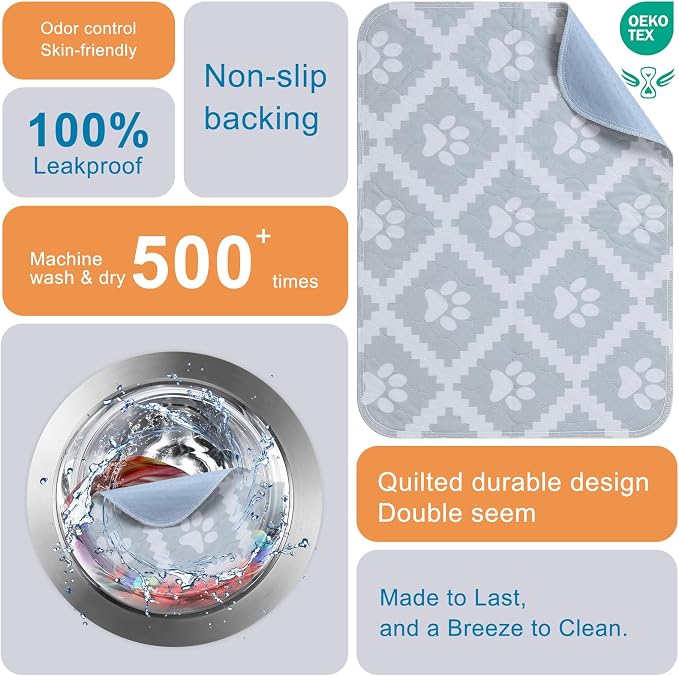 BEAUTYZOO 8 Pack Washable Pee Pads for Dogs,Reusable Puppy Pads 18x24 Gray | Waterproof Super Absorbent,Non Slip and Leak-Proof Against Urine,Whelping Pads Mats for Puppy Potty Training,Playpen,Crate