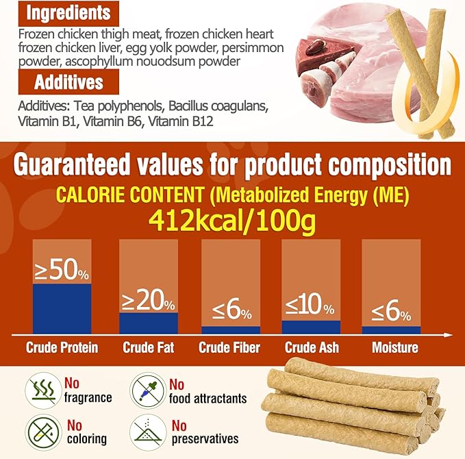 30g Freezed Dried Cat Chew Stick Egg Yolk Flavor, Cat Dental Treats for Freshens Breath and Reduce Tartar, Feline Teething Sticks Cats Treats Snack