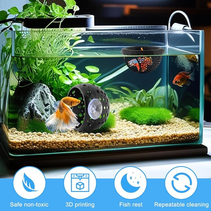 2pcs Floating Bettas Hide & Shrimp Cave Fhiny Bettas Tunnel Aquarium Fish Hideout Shrimp Cave Aquarium Decor for Small Fish(Color:Black)