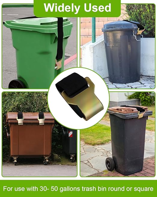 Bear Proof Trash Can Lid Lock, Universal Adjustable Garbage Can Locks for Raccoons Squirrels Dogs, No-Drill Trash Bin Security Strap Outdoor to Prevent Animals and Strong Winds