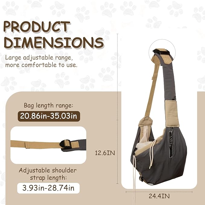 Dog Carrier Sling for Small Dogs/Cats Up to 15 lbs - Multi-Pocket Oxford Pet Sling Carrier Bag with Adjustable Strap (Black)