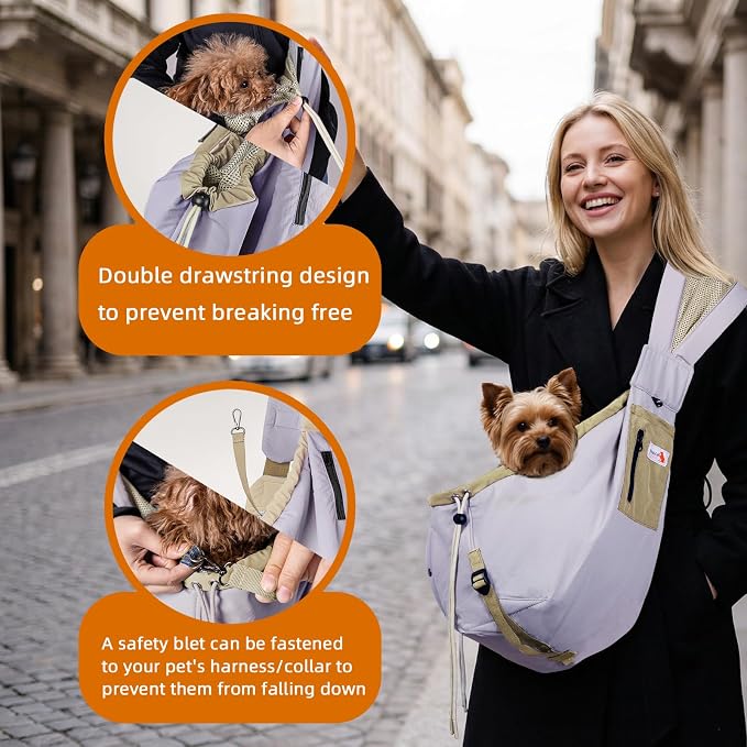 Dog Carrier Sling, Dog Carriers for Small Dogs Up to 20lbs, Purple | Puppy Sling, Cross Body Carrying Bag, Soft Front Pouch, Adjustable Shoulder Strap, Breathable Mesh Pet Backpack for Hiking