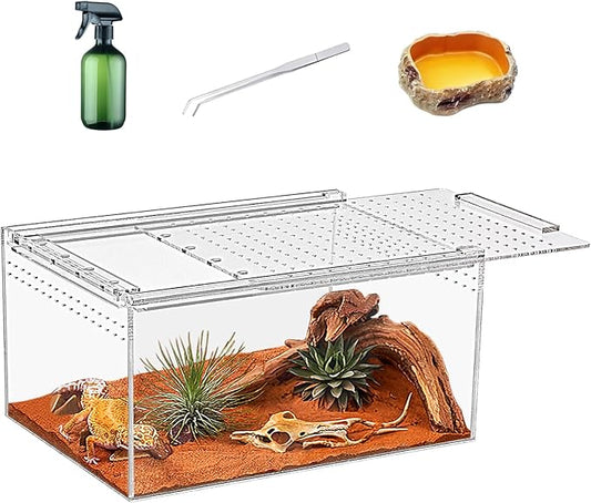 Reptile Terrarium kit,12"*7"*6" Reptile Breeding Box, Magnetic Acrylic Enclosure，for Tarantula，Hermit Crab，Jumping Spider，Iguana，Leopard Gecko，Bearded Dragon, Insect,Scorpions.(30*18*15 cm）