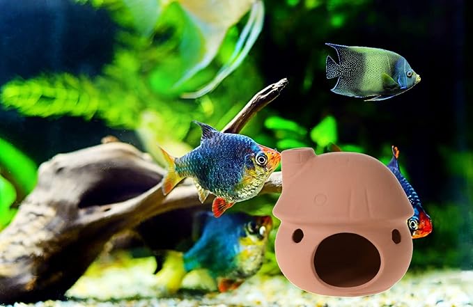 Saim Aquarium Decor Ceramic Mushroom House Ornament Fish Tank Landscape Decor for Small Shrimp to Rest and Breed, Hiding - Natural Color