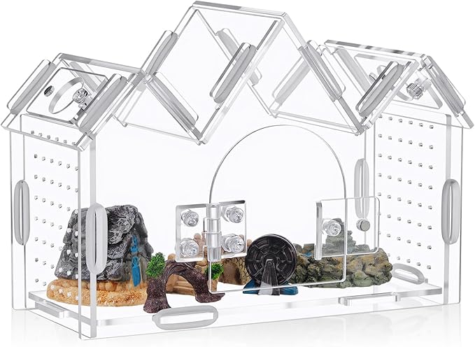 Weysat Jumping Spider Enclosure 7.5" x 3.15" x 5.3" Acrylic Tarantula Enclosure Castle Style Insect Terrarium with Magnetic Door Transparent Terrarium for Reptiles, Amphibians and Spiders