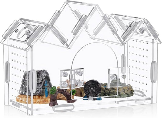Weysat Jumping Spider Enclosure 7.5" x 3.15" x 5.3" Acrylic Tarantula Enclosure Castle Style Insect Terrarium with Magnetic Door Transparent Terrarium for Reptiles, Amphibians and Spiders