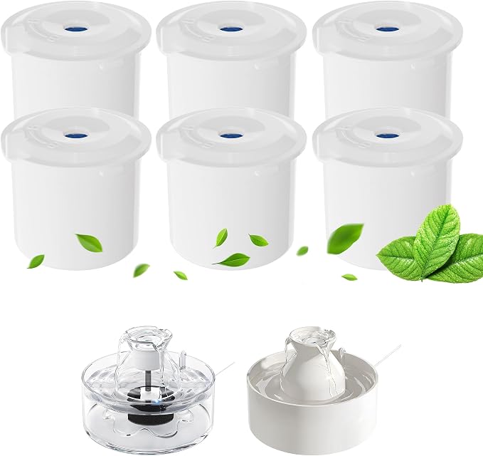 PETIMI Accessories Set (Replacement Filter & Water Pump Sponge) for Pet Water Fountain- 6 pcs Packed Filters and 3 pcs Packed Sponges, Only Fits PETIMI Glass & Ceramic Pet Fountain