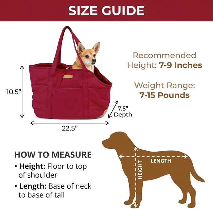 Plush Dog Purse Carrier for Small Dogs, Soft Dog Tote Bag with Safety Harness Clip, Cozy Pet Carrier for Dogs Under 15 lbs, Comfortable Dog Shoulder Carrier for Travel, Red