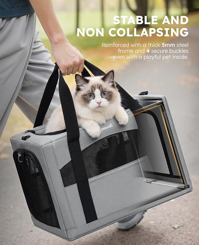 Pecute Cat Carrier Stable, Pet Carrier with Privacy Partition,Gray | Safe For Car Travel, Stable Steel Frame, Soft-Sided Pet Carrier Bag For Dogs And Cats Up To 15lbs, Foldable Design,XL.