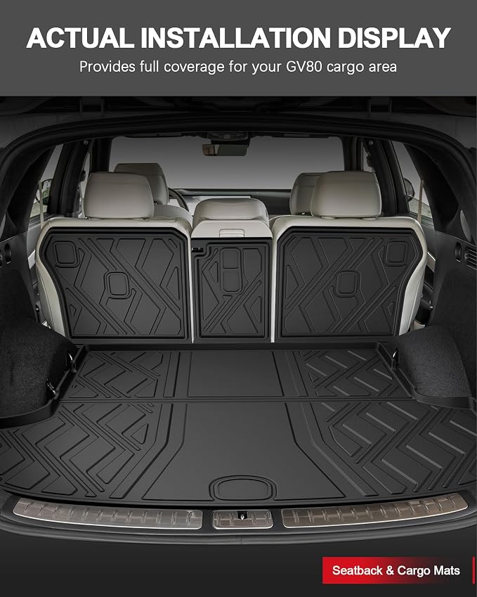 Floor Mats for Genesis GV80 2021-2025 5 Seats Only (Not for Coupe), All Weather TPE Floor Liners Cargo Mat with Backrest Mat GV80 Accessories Odorless Anti-Slip Cargo Tray with Back Seat Protector