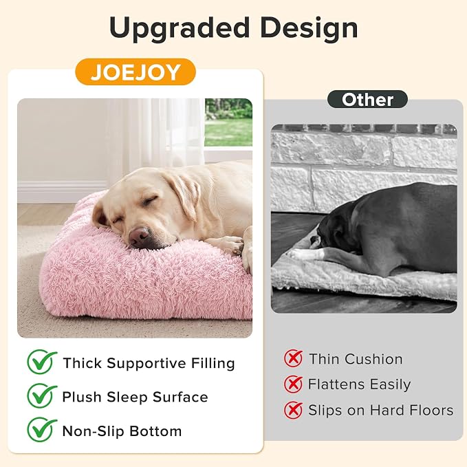 JOEJOY Dog Bed Crate Pad, Deluxe Plush Washable Dog Beds Fulffy Soft Kennel Pad Anti-Slip Pet Sleeping Mat for Small Dogs，23" x 18", Pink