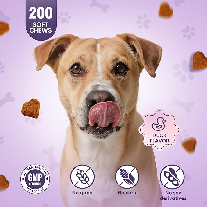 Glucosamine for Dogs 200pcs Joint Support Supplement Dog Hip and Joint Chondroitin Chews Treats with MSM Dog Joint Pain Relief Mobility Supplements Duck Flavor Fit All Large Small Medium Breed