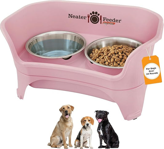 Mangeoire surélevée Neater Feeder Express anti-désordre pour chiens de taille moyenne à grande, gamelles surélevées anti-débordement, ensemble de gamelles en acier inoxydable pour nourriture et eau, station d'alimentation pour animaux de compagnie, rose