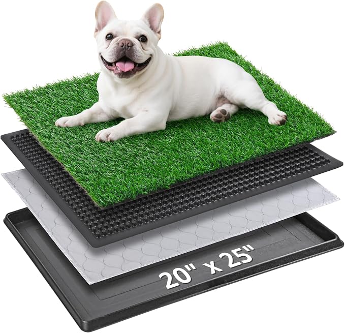 20"x25" Portable Dog Grass Pad with Tray, for Indoor Outdoor Potty Training | Dog Litter Box, Easy to Clean, Pet Loo, Artificial Grass Patch & Washable Pee Pad, Ideal for Patio Balcony Apartment