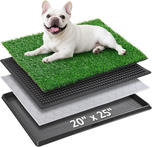 20"x25" Portable Dog Grass Pad with Tray, for Indoor Outdoor Potty Training | Dog Litter Box, Easy to Clean, Pet Loo, Artificial Grass Patch & Washable Pee Pad, Ideal for Patio Balcony Apartment