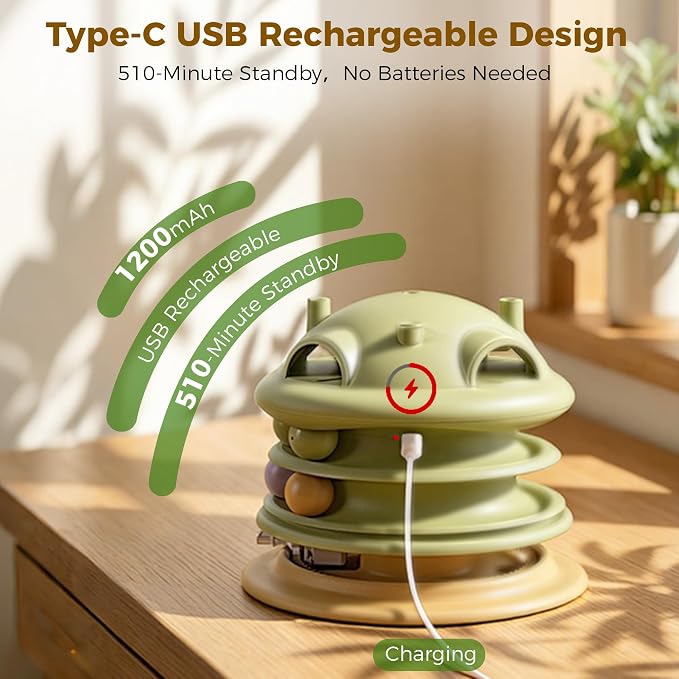 Cat Toys Rechargeable, 6-in-1 Automatic Interactive Cat Toys | Touch Activated Hide and Seek,Moving Feather,Spring Teaser,Treat Dispensing,Dual Track Balls with Chirping for All Breeds