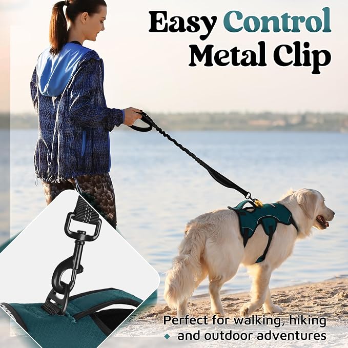 rabbitgoo Escape Proof Dog Harness for Medium, No Pull with Lift Handle | No Escape, Full Soft Padded, Reflective Adjustable Vest, Leash Clip for Walking Hiking Training, Dark Green, Medium