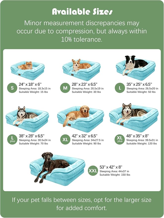 Spotted Play Orthopedic Dog Bed with Sides - Sofa Beds for Large Dogs, Supportive Foam Pet Couch Bed with Washable Removable Cover, Waterproof Lining and Non-Slip Bottom, Ice Blue - L-Plus