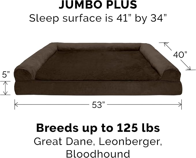 Furhaven Orthopedic Dog Bed for Large Dogs w/ Removable Bolsters & Washable Cover, For Dogs Up to 125 lbs - Plush & Suede Sofa - Espresso, Jumbo Plus/XXL