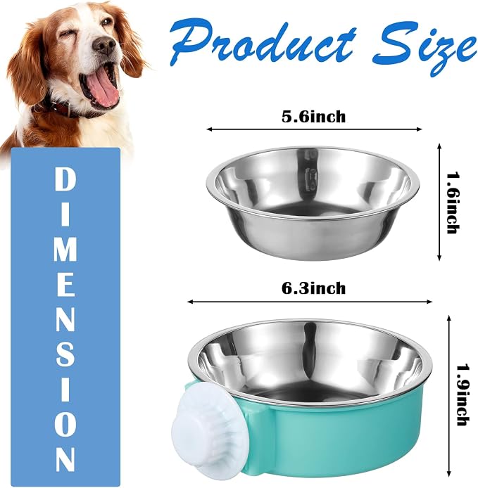 12 Pcs Crate Bowls Bulk Puppy Dog Bowls for Kennel Removable Stainless Steel Crate Water Bowl Kennel Hanging Food Feeders Coop Cup for Cat Puppy Rabbit Birds Ferret Guinea Pigs