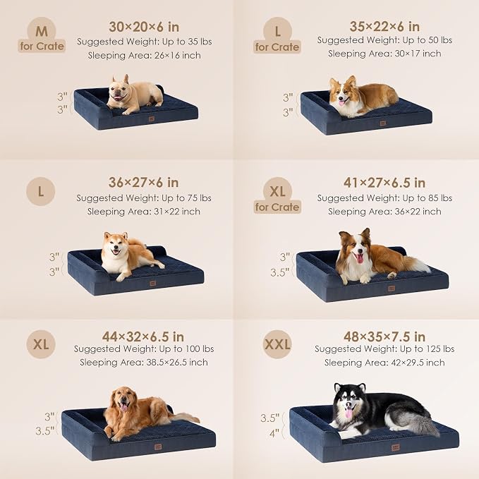EHEYCIGA XXL Dog Bed Memory Foam, Orthopedic Giant Dog Bed Jumbo with Washable Removable Cover, Waterproof Pet Sofa Couch with Nonskid Bottom, 48x35x7.5, Navy Blue | Washable Removable Cover, Waterproof Flat Pet Sofa Couch with Nonskid Bottom, 48x35x7.5