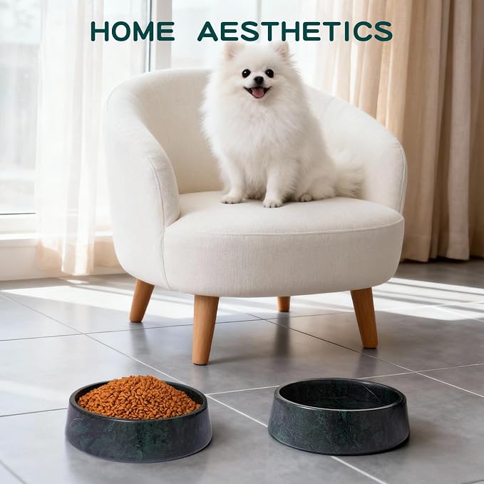 SAMAH Green Marble Dog Bowl, Non-Slip Non-Tipping Heavy Dog Food Bowl, Large Weighted Stone Dish, Natural Marble Dog Water Bowl, Easy to Clean, Gifts for Cat & Dog Lovers, Holds 6 Cups(6 lbs)