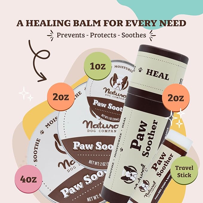 Natural Dog Company Paw Soother Balm & Wax - Dog Paw Balm & Moisturizer for Dry, Cracked Paw Pads, Helps Moisturize & Condition Worn Paws, Coconut Oil & Calendula, Daily Paw Care, 2 oz Stick