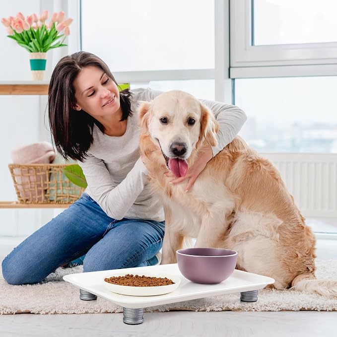 Marsui Ant Proof Pet Food Tray, Waterless Raised Cat Dog Bowl Stand with Adjustable Legs, No-Fill Physical Barrier for Indoor Feeding Station, Kitchen Sweets and Trash Area(23mm-37mm,White)