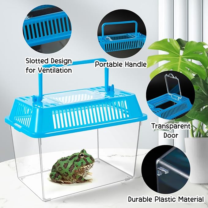 12Pcs Plastic Reptile Terrariums Carrier Cage, Tarantula Enclosure Snake Breeding Box Hatching Container Transparent Fish Tank Turtle Aquarium with Random Color Lid for Shrimp, S(5.9" x 3.5" x 4.3")
